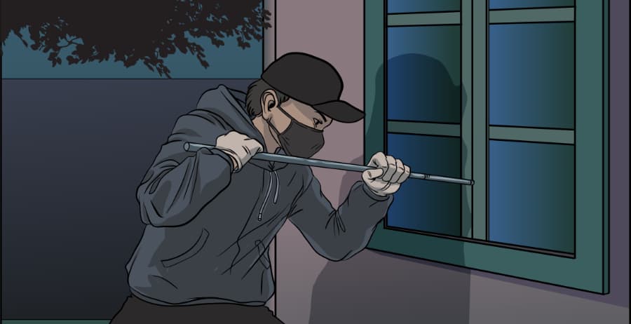 Illustration of burglar forcing entry through a window in Richmond